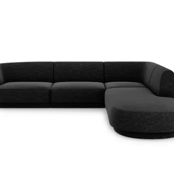 Coltar stanga 6 locuri, Miley, Micadoni Home, BL, forma rotunjita, 258x248x74 cm, poliester chenille, negru imagine