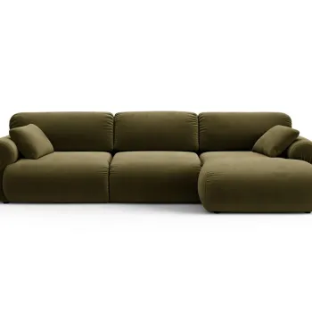 Coltar stanga 6 locuri, Ophelia, Micadoni Home, 297x164x84 cm, catifea, verde imagine