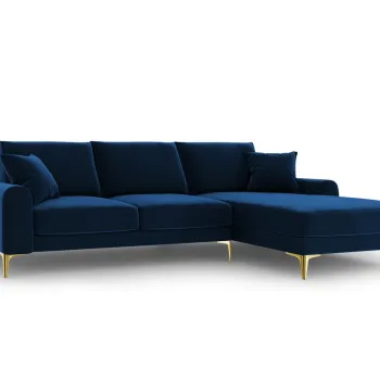 Coltar stanga, Madara, Mazzini Sofas, 5 locuri, gold legs, 254x182x90 cm, catifea, albastru regal imagine