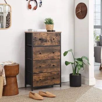 Comoda cu 5 sertare textile, Vasagle, 56x30x93 cm, MDF/textil netesut, maro rustic imagine