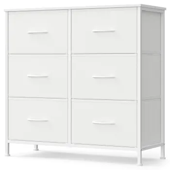 Comoda cu 6 sertare, Songmics, 76.7x30x73.7 cm, sertare textile, cadru metalic, alb imagine