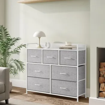 Comoda cu 7 sertare textile, Vasagle, 98x28.5x85 cm, max 71 kg, otel/material nesetut, gri imagine