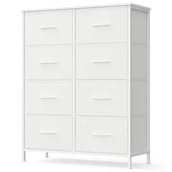 Comoda cu 8 sertare, Songmics, 76.7x30x92.2 cm, sertare textile, cadru metalic, alb imagine