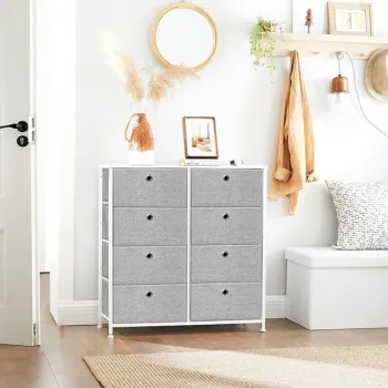 Comoda cu 8 sertare textile, Songmics, 80x30x81.5 cm, MDF/otel, gri imagine