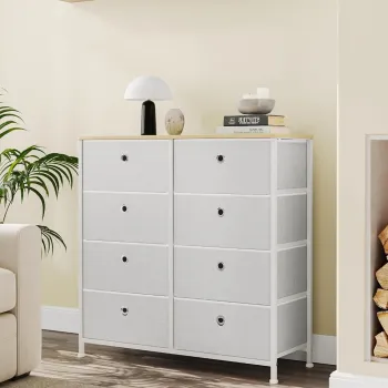 Comoda cu 8 sertare textile, Vasagle, 80x30x81.5 cm, MDF/material netesut, maro/negru imagine