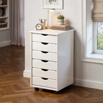 Comoda cu roti si 6 sertare Simon, Inter Link, 35x40x65 cm, lemn, alb imagine