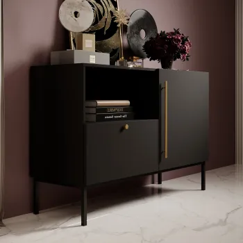 Comoda ELTAP, Lanzzi, 120x40x80 cm, MDF laminat, negru/auriu imagine