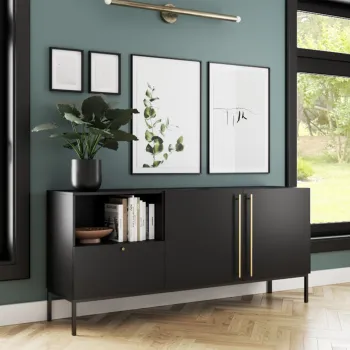 Comoda ELTAP, Lanzzi, 180x40x80 cm, MDF laminat, negru/auriu imagine