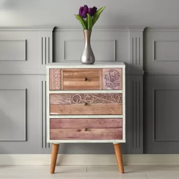 Comoda Liza, Kalune Design, 50x35x68 cm, alb/natural imagine