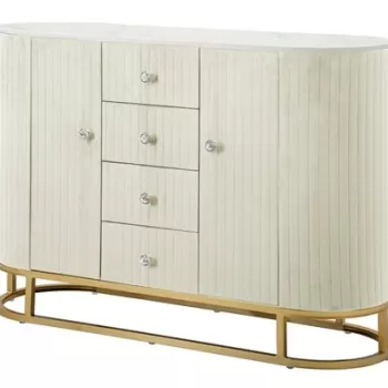 Comoda, Mauro Ferretti, Montpellier, 120 x 40 x 85 cm, lemn de pin/mdf/piele ecologica, crem/auriu/alb imagine