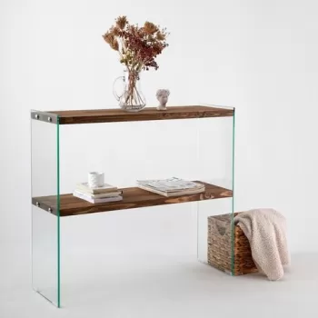 Comoda, Neostill, Venedik, 90 x 80 x 30 cm, lemn solid de pin/sticla temperata, nuc imagine