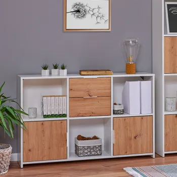 Comoda Pepeto 2T2S, Inter Link, 120x30x77 cm, lemn, alb/stejar imagine