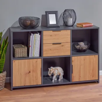 Comoda Pepeto 2T2S, Inter Link, 120x30x77 cm, lemn, antracit/stejar imagine