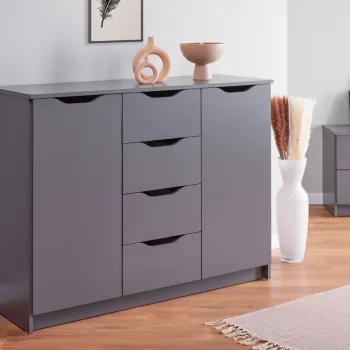 Comoda Silenzia 2T4S, Inter Link, 122x40x92 cm, lemn, gri grafit imagine