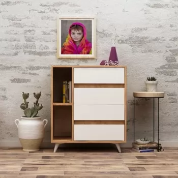 Comoda Tsela, Mod Design, 70x40x86 cm, natural/alb imagine