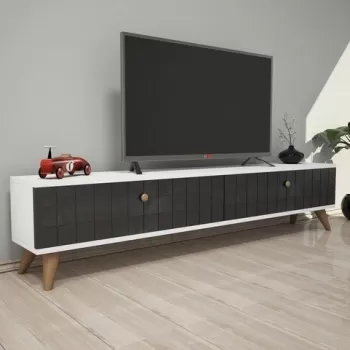 Comoda TV Alberi, Puqa Design, 160x25x35 cm, alb/antracit imagine