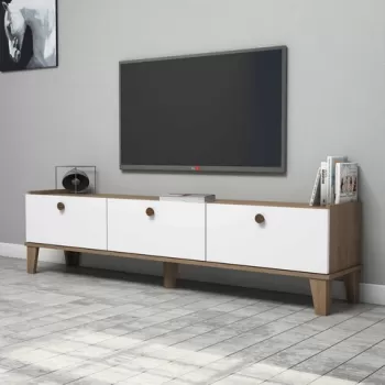 Comoda TV, Almaren, Sumer E3620, 178x44.8x34.6 cm, PAL, Stejar / Alb imagine