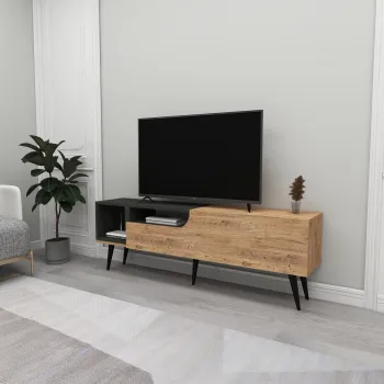 Comoda TV, Arnetti, Alba, 49.6x150x29.6 cm, PAL, Pin Atlantic / Antracit imagine