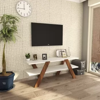 Comoda TV Basic, Almaren, 120x33.1x45 cm, alb/natural imagine