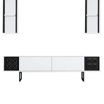 Comoda TV, Bexley, Black Line, 180x30x48 cm, PAL, Alb/Negru imagine