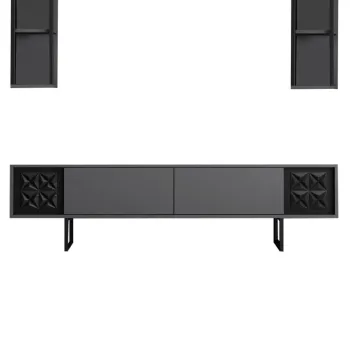 Comoda TV, Bexley, Black Line, 180x30x48 cm, PAL, Antracit / Negru imagine