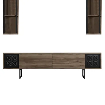 Comoda TV, Bexley, Black Line, 180x30x48 cm, PAL, Nuc / Negru imagine