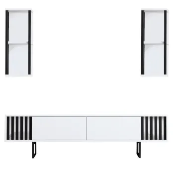 Comoda TV, Bexley, Chrome Line, 180x30x48 cm, PAL, Alb/Negru imagine