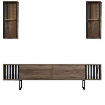 Comoda TV, Bexley, Chrome Line, 180x30x48 cm, PAL, Nuc / Negru imagine