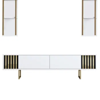 Comoda TV, Bexley, Gold Line, 180x30x48 cm, PAL, Alb/Negru imagine