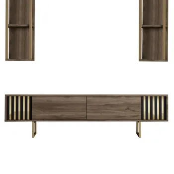 Comoda TV, Bexley, Gold Line, 180x30x48 cm, PAL, Nuc / Negru imagine