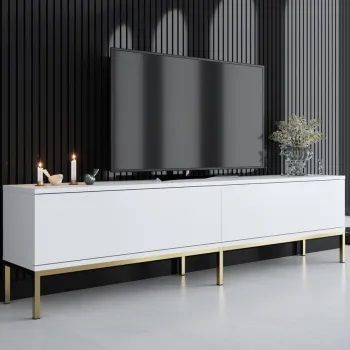 Comoda TV, Bexley, Lord, 180x47x30 cm, PAL, Alb/Auriu imagine