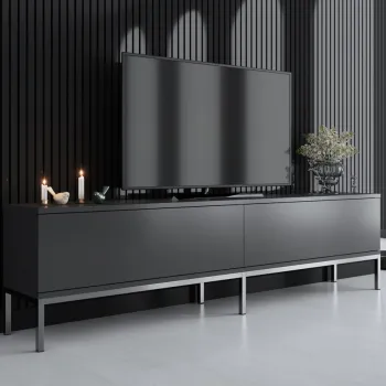 Comoda TV, Bexley, Lord, 180x47x30 cm, PAL, Antracit / Argintiu imagine