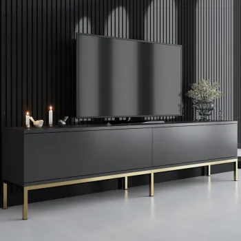 Comoda TV, Bexley, Lord, 180x47x30 cm, PAL, Antracit / Aur imagine