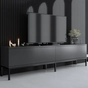 Comoda TV, Bexley, Lord, 180x47x30 cm, PAL, Antracit / Negru imagine