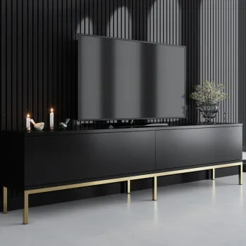 Comoda TV, Bexley, Lord, 180x47x30 cm, PAL, Negru imagine