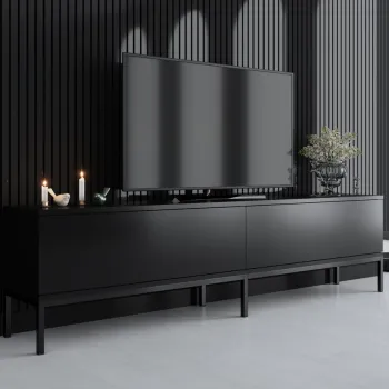 Comoda TV, Bexley, Lord, 180x47x30 cm, PAL, Negru imagine