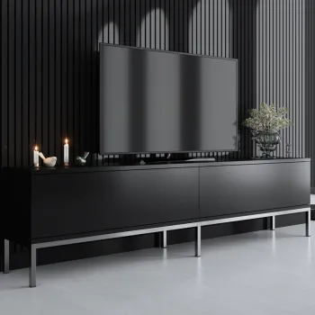 Comoda TV, Bexley, Lord, 180x47x30 cm, PAL, Negru/Argintiu imagine