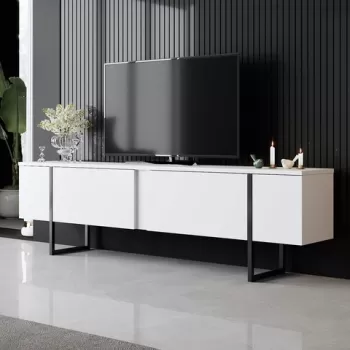 Comoda TV, Bexley, Luxe, 180x30x50 cm, Alb negru imagine