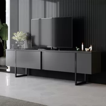 Comoda TV, Bexley, Luxe, 180x30x50 cm, Antracit / Negru imagine