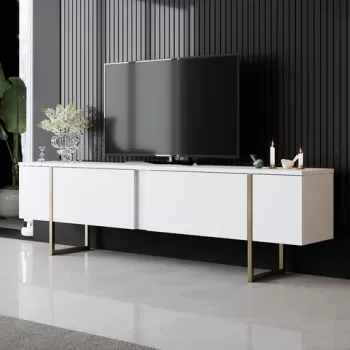 Comoda TV, Bexley, Luxe, 180x30x50 cm, Aur alb imagine