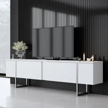 Comoda TV, Bexley, Luxe, 180x30x50 cm, PAL, Alb / Argintiu imagine