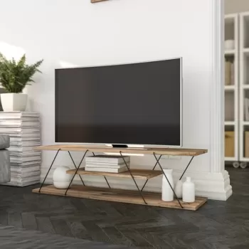 Comoda TV Canaz, Kalune Design, 120x30x33 cm, maro/negru imagine