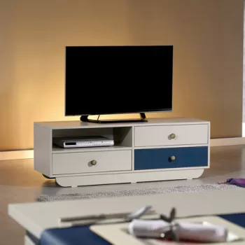 Comoda TV, Comforty, Casablanca, 140x48x41 cm, Alb / Albastru imagine