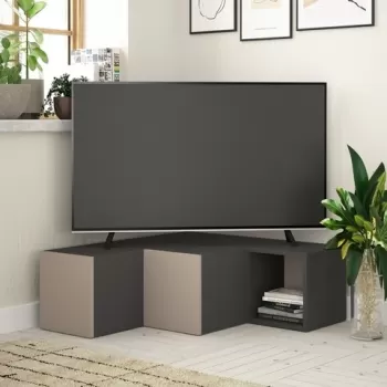 Comoda TV Compact, Decortie, 90x92x32 cm, antracit/cafeniu imagine