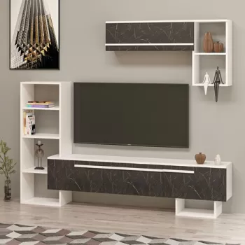 Comoda TV, Coraline, Mega, 209x123.6x27.7 cm, Alb negru imagine