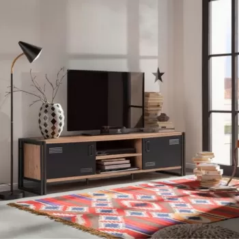 Comoda TV Cosmo Rex, Sapphire, 180x45x50 cm, natural/negru imagine