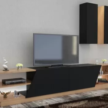 Comoda TV cu 2 rafturi, Decorotika, Zebra, pal melaminat, negru/stejar imagine