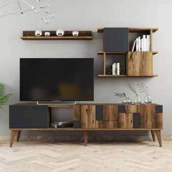 Comoda TV cu 2 rafturi, Hommy Craft, Madrid, pal melaminat, antracit imagine