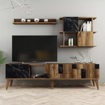 Comoda TV cu 2 rafturi, Hommy Craft, Madrid, pal melaminat, nuc/negru imagine