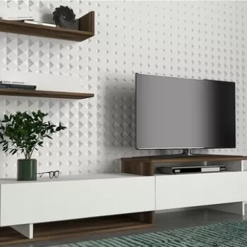 Comoda TV cu 2 rafturi Nirvana, Furny Home, 180x35.6x40 cm, alb/maro imagine